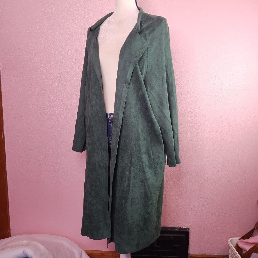 Do+Be Green Suede Women's Open Front Cardigan Small